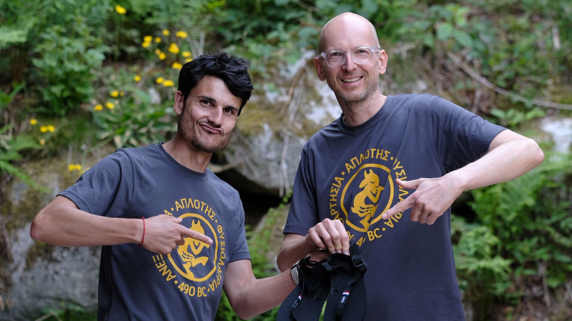 De Panta-hardloopsandalen van Haarlemmer Roald Hoope (rechts op de foto) zijn zeer in trek in Duitsland en Frankrijk.