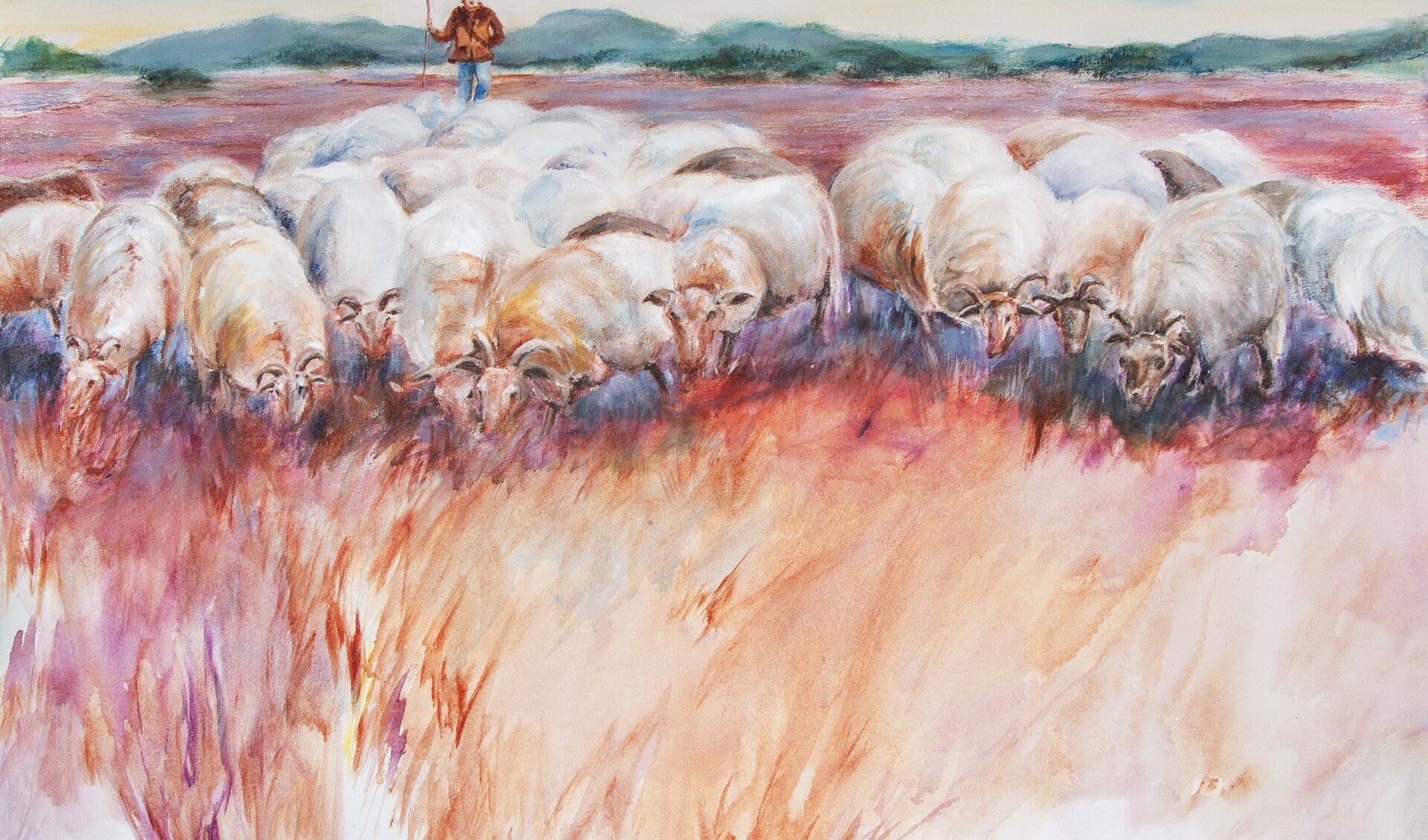 Een herder met zijn schapen, één van de werken van Marion Maas. (Foto: aangeleverd)