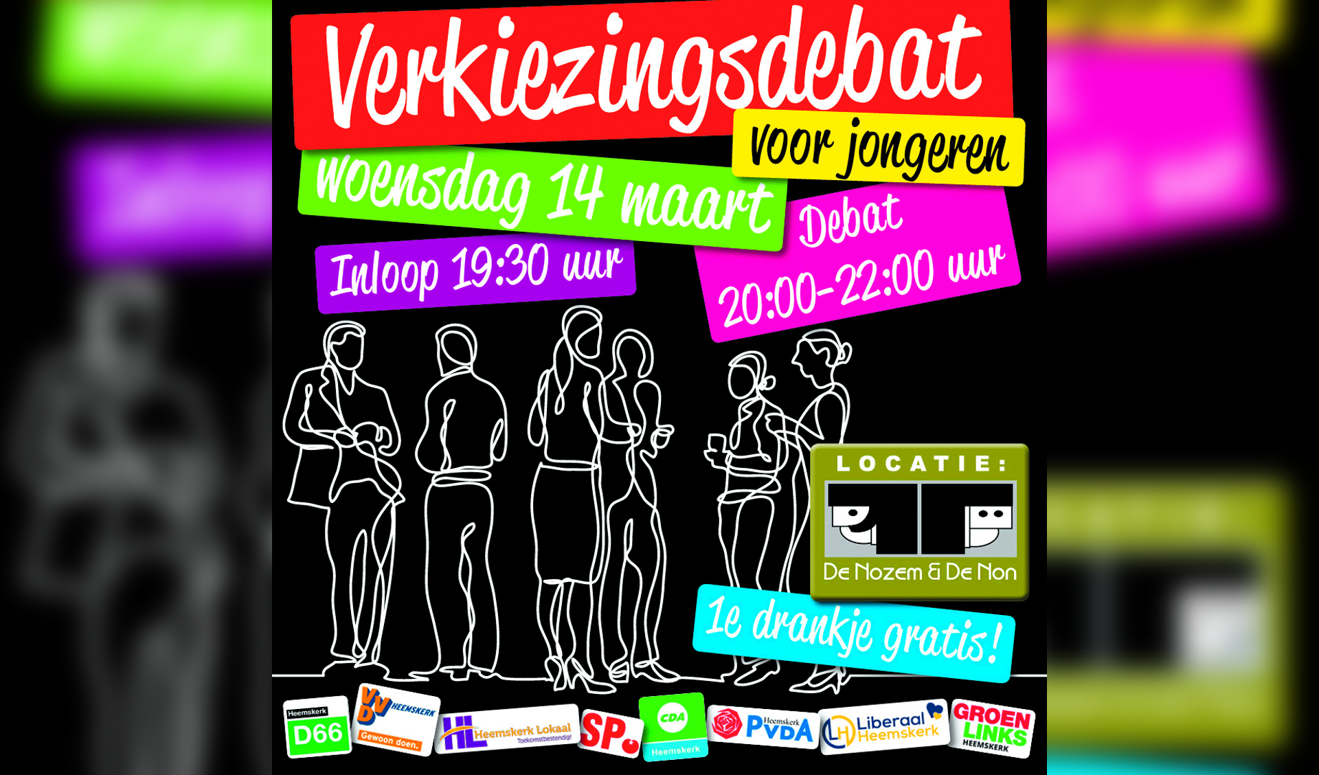 De poster van het verkiezingsdebat voor jongeren op 14 maart. (foto aangeleverd)