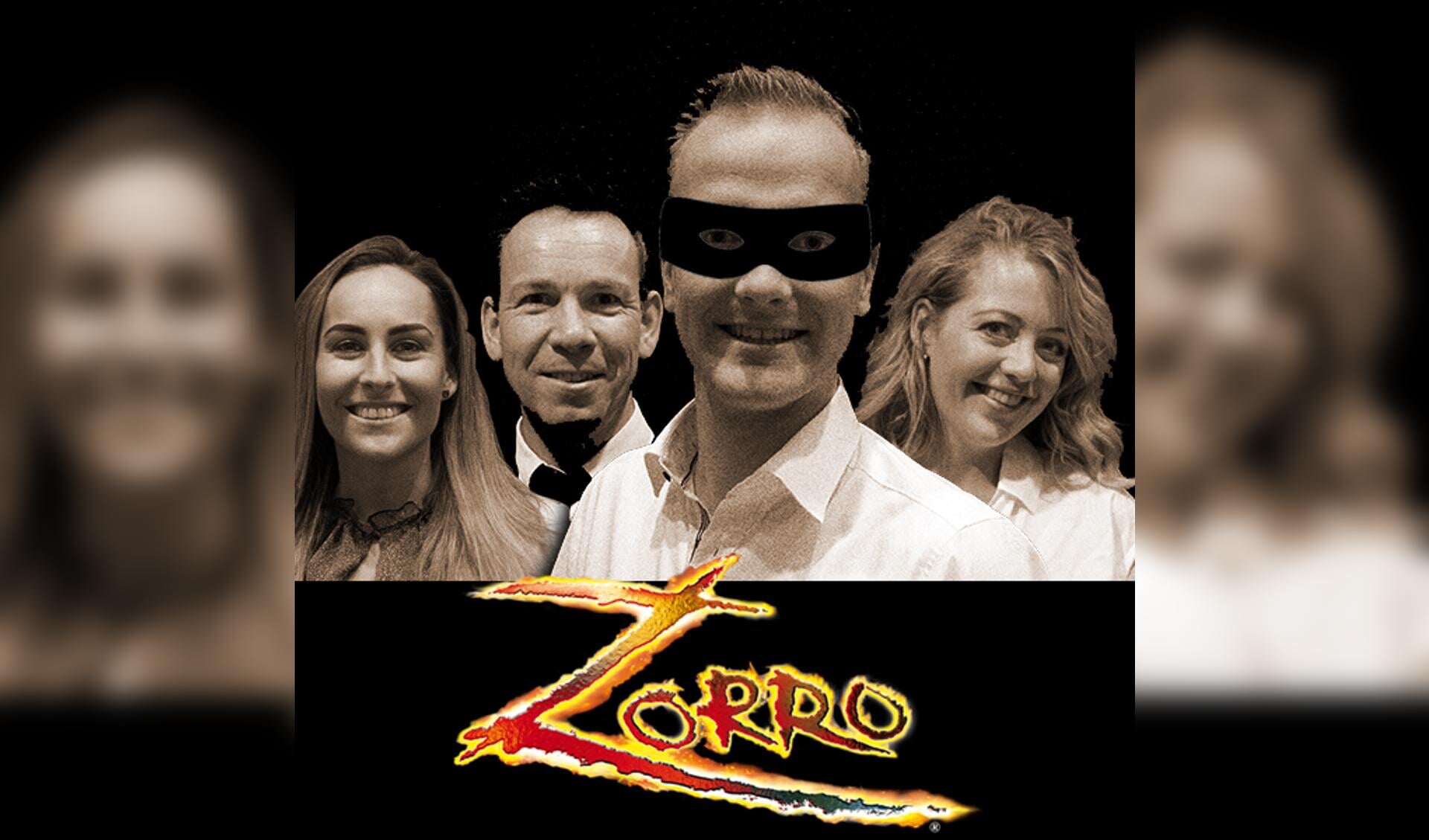 De hoofdrolspelers van 'Zorro', met vlnr. Jennifer Terwel, Leon Mulder, Wesley Lont en Daphne Dekker. (aangeleverde foto)