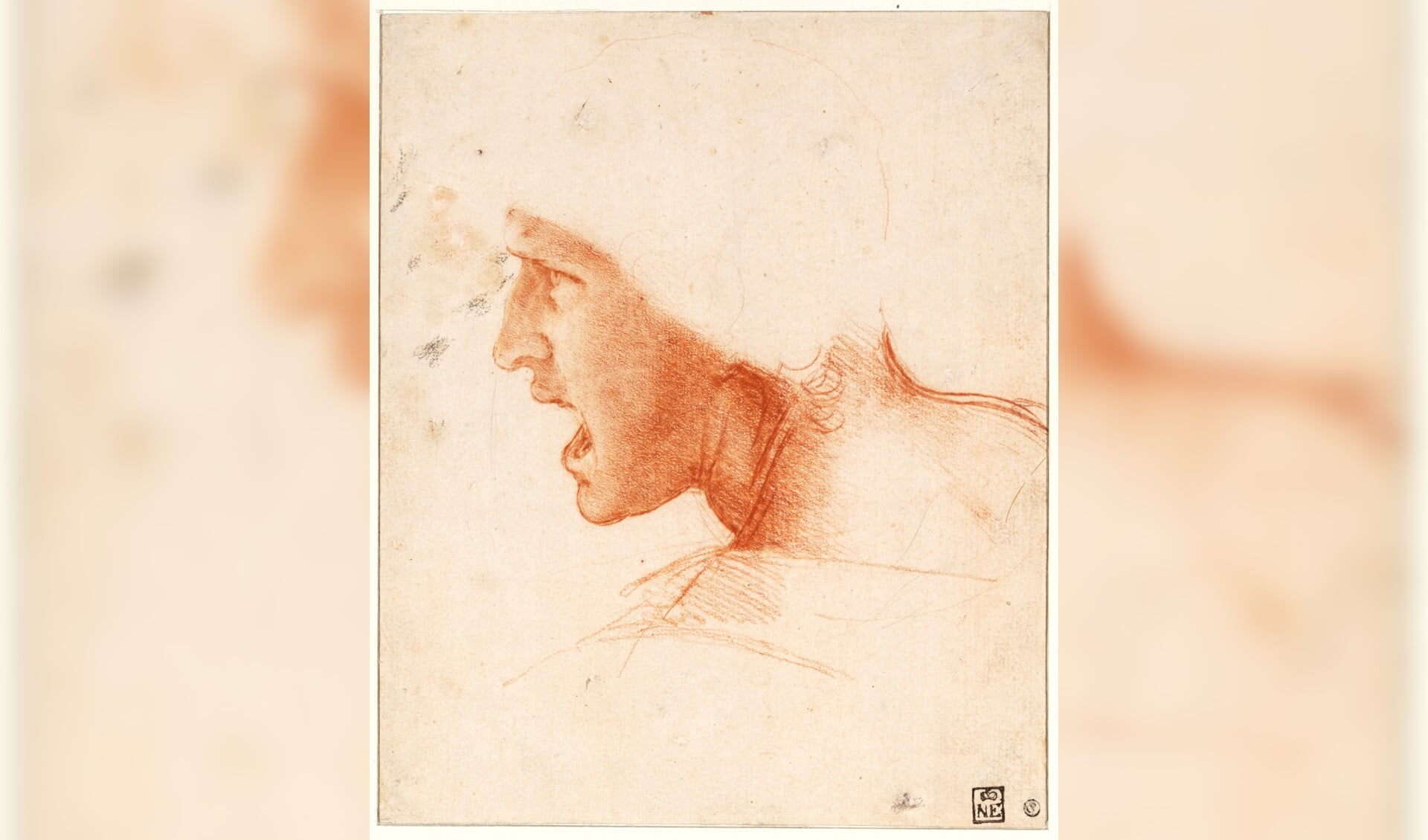 Leonardo da Vinci (1452-1519), Studie van het hoofd van een  jonge krijger in profiel naar links, ca. 1504-05. Szépmüvészeti Múzeum Boedapest.