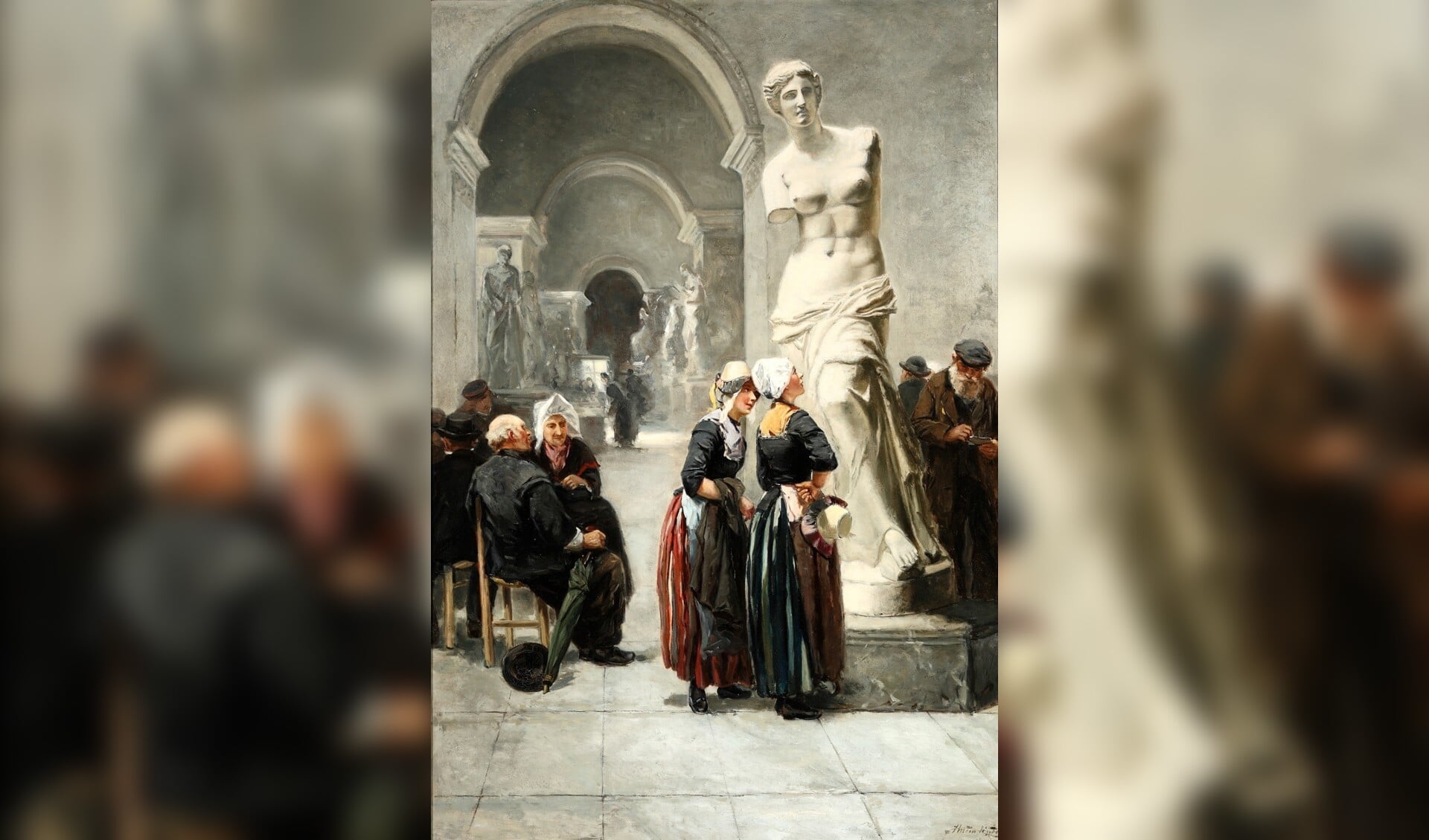 Het schilderij ‘Een bezoek aan het Louvre, Parijs’ van Johannes Marius ten Kate was niet eerder in het publieke domein te zien. (Foto: aangeleverd)