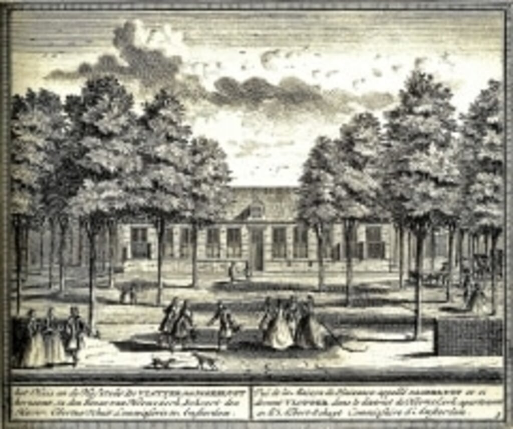 Gravure van jachthuis de Vlotter door H. de Leth, ca. 1730, het origineel is in het bezit van Historische Kring Heemskerk. 