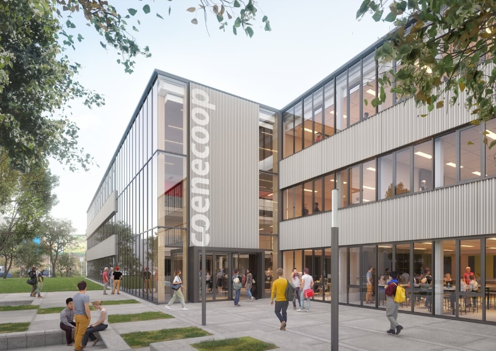 Een impressie van het nieuwe schoolgebouw van het Coenecoop College.
