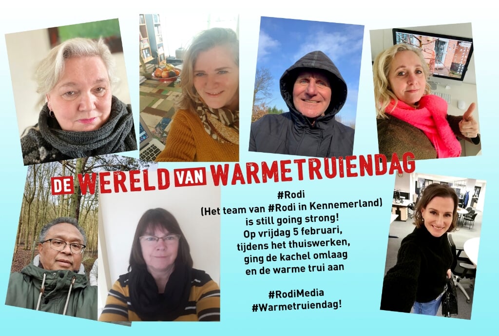 Het klimaatbewuste Kennemerlandteam van deze krant. V.l.n.r. Betty Duijn. Marjan Renkien, Donald Esser, Yvette van der Does, Benny Ruff, Marina Blaauw en Karin Groenland.