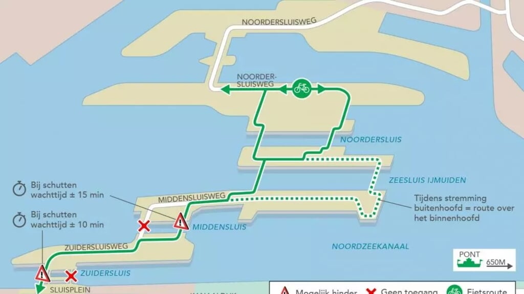 Kaart van de route over het sluizencomplex vanaf 10 mei - IJmond Bereikbaar 