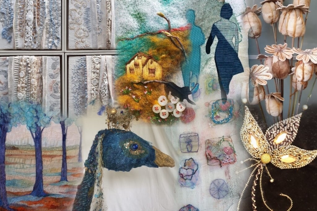 Collage van diverse werkstukken van de groep Treffend Textiel.