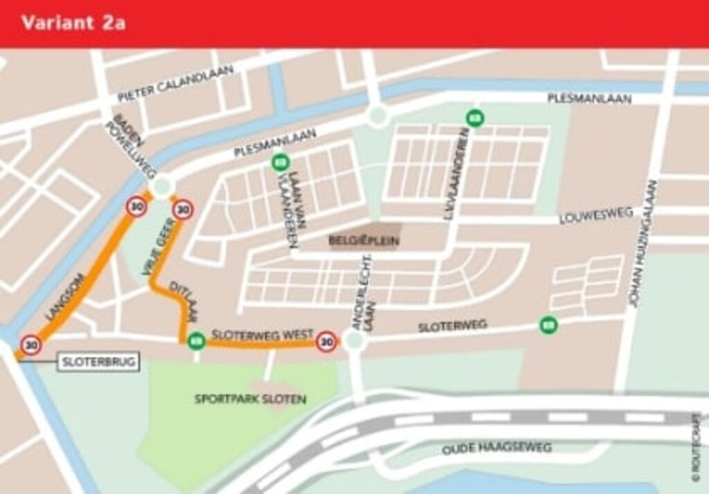 Op het kaartje is te zien waar de verkeerstromen komen wanneer variant 2a op de Sloterweg wordt doorgevoerd. 