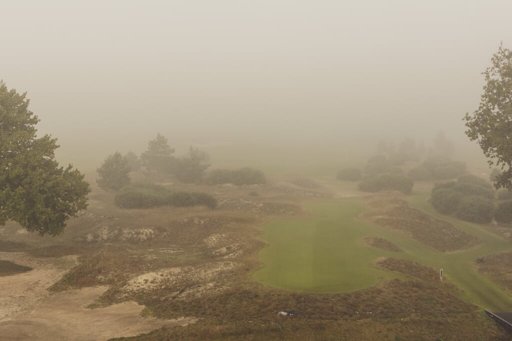 18/09/2021 European Tour 2021. Dutch Open, Bernardus Golf, Cromvoirt, Netherlands. 16-19 Sep. Weather delay due to fog - promo village as seen from the roof of the clubhouse during the third round.