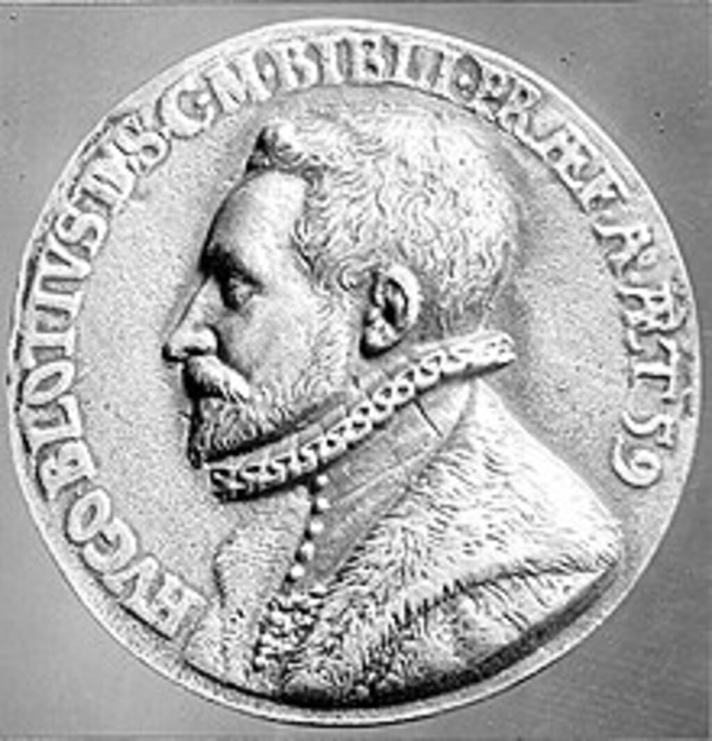 Een munt met de afbeelding van Hugo Blotius.