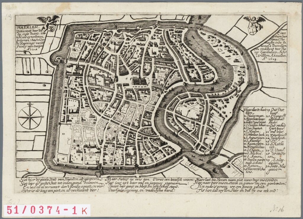 Kaart van Haarlem door Thomas Thomasz. uit 1578