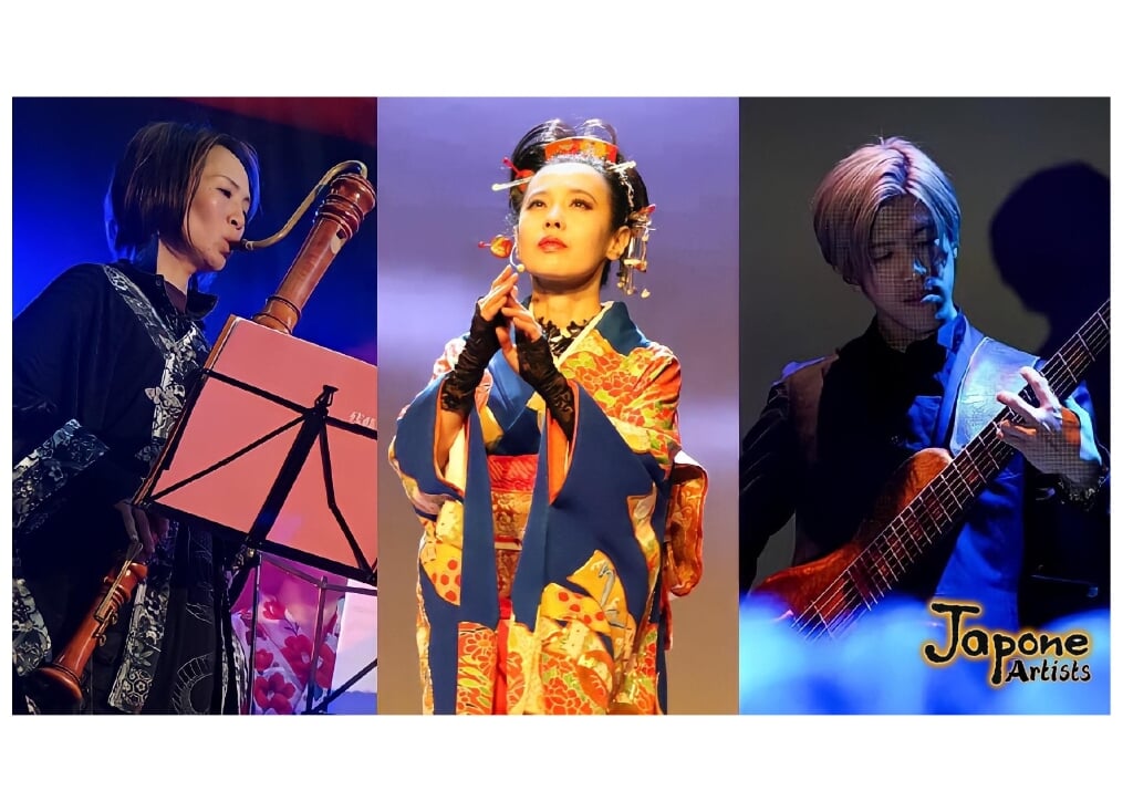 Utako Arakawa (zang), Ayumi Matsuda (fluit) en Yusuke Morita (basgitaar) 
