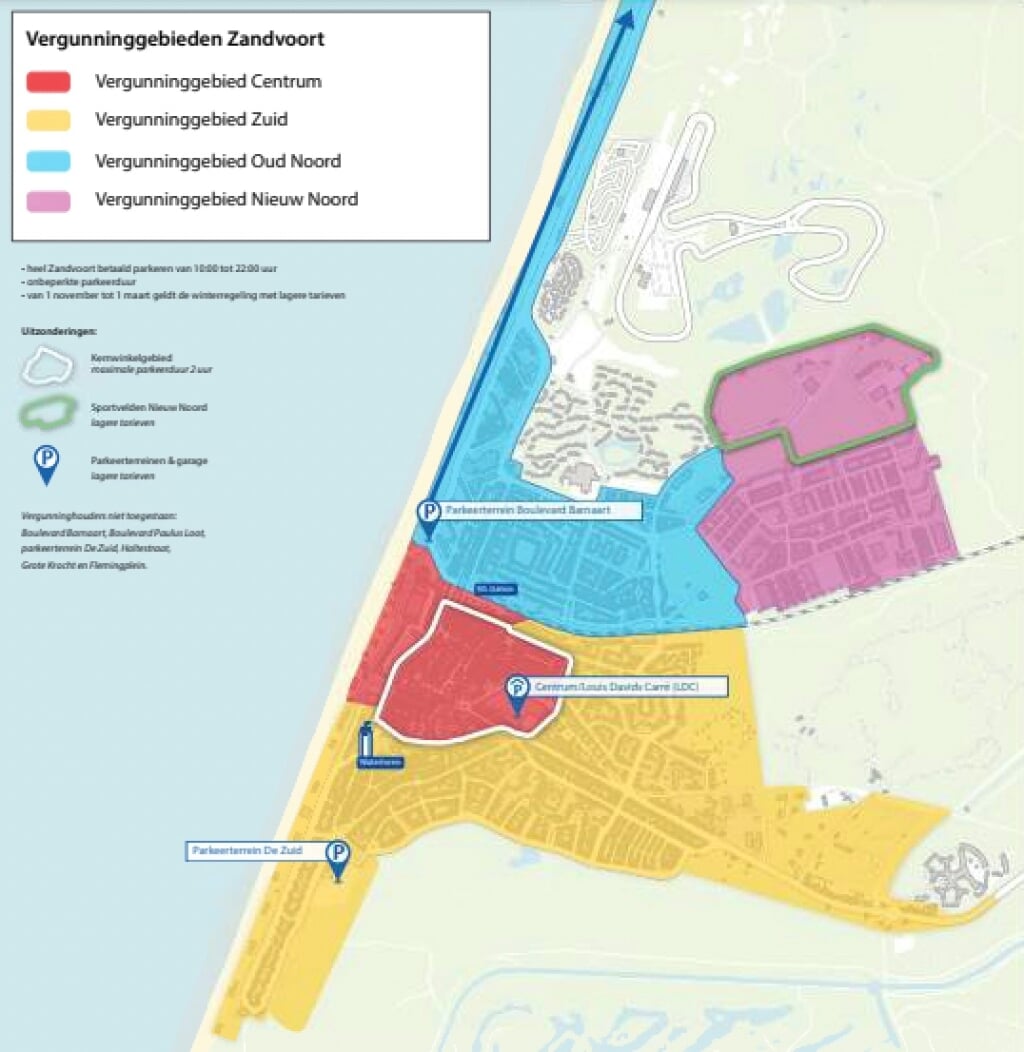 De 4 zones in Zandvoort waar overal betaald parkeren ingaat per 1 juli 2022