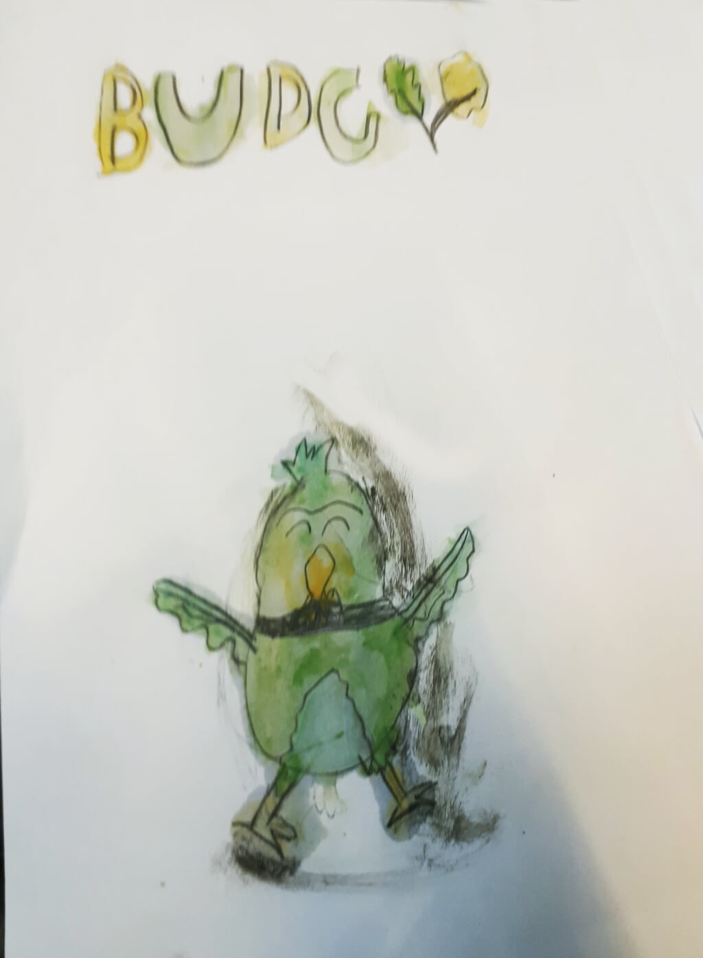 Anouk maakte deze prachtige tekening van Budgy in slechts 20 minuten.