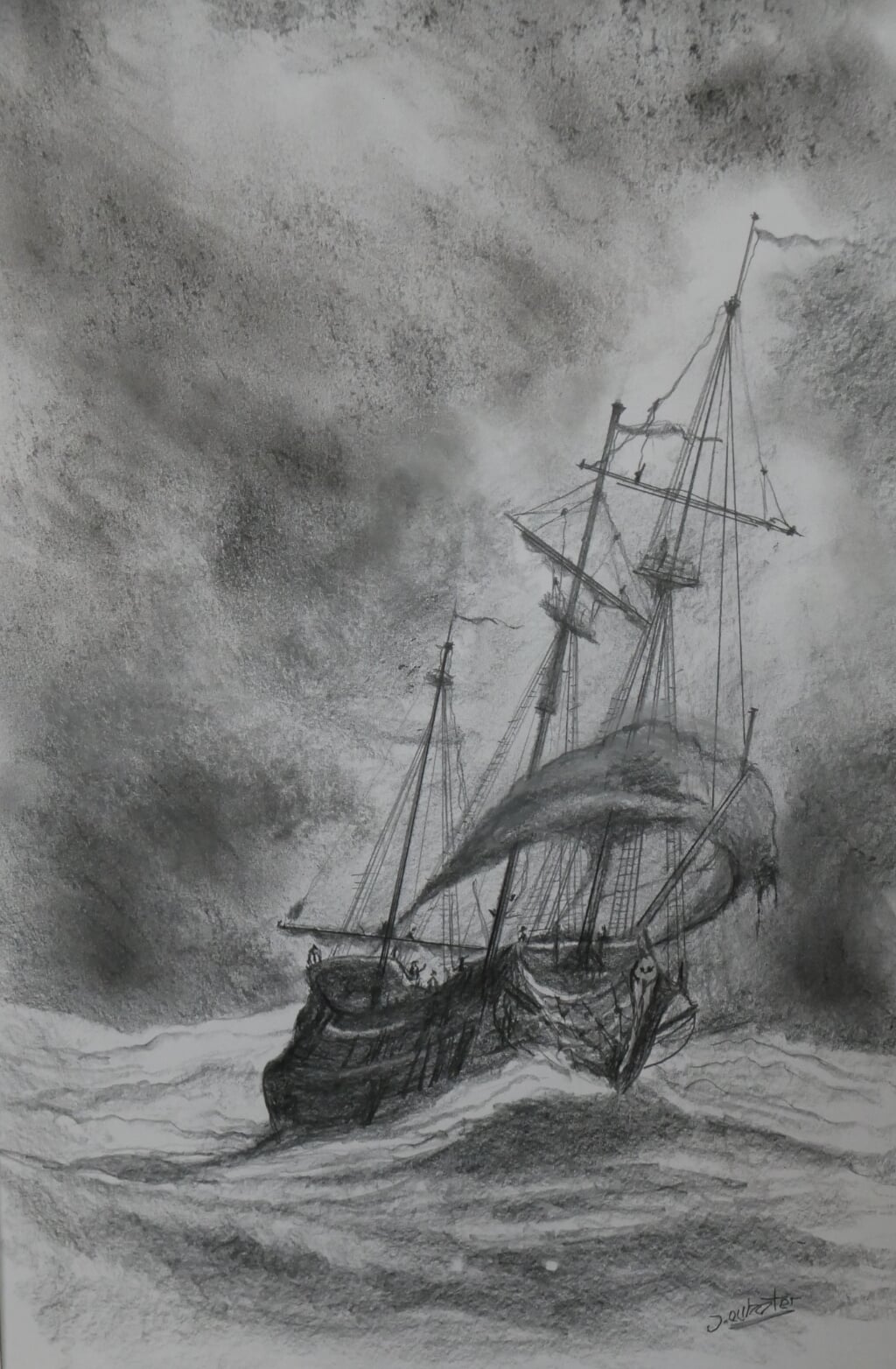 Jan Ouboter had in de scheepvaart gewerkt, net als Gerard ooit. Daarom tekende en schilderde hij ook veel boten. - Jan Ouboter/foto DvE