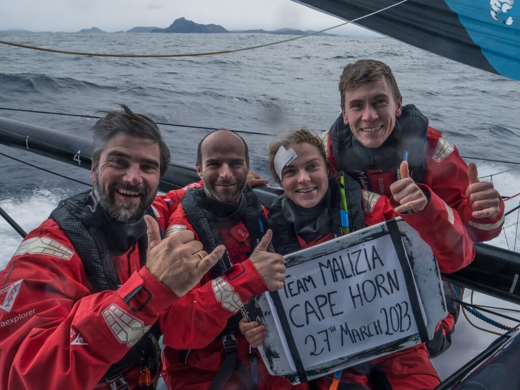 Team Malizia was het eerste team dat aankwam in Kaap Hoorn. 