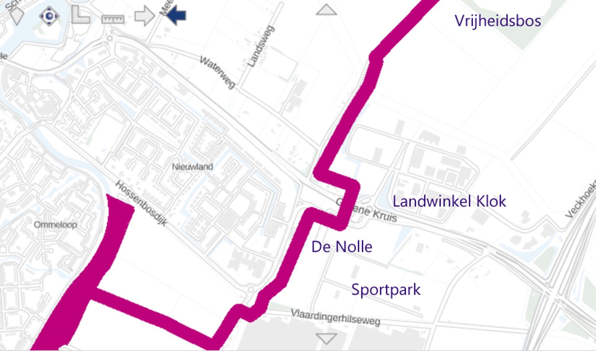 Deze in paars aangegeven route is een van de Brielse onderdelen van het in aanleg zijnde 680.000 hectare grote Nederlandse natuurnetwerk