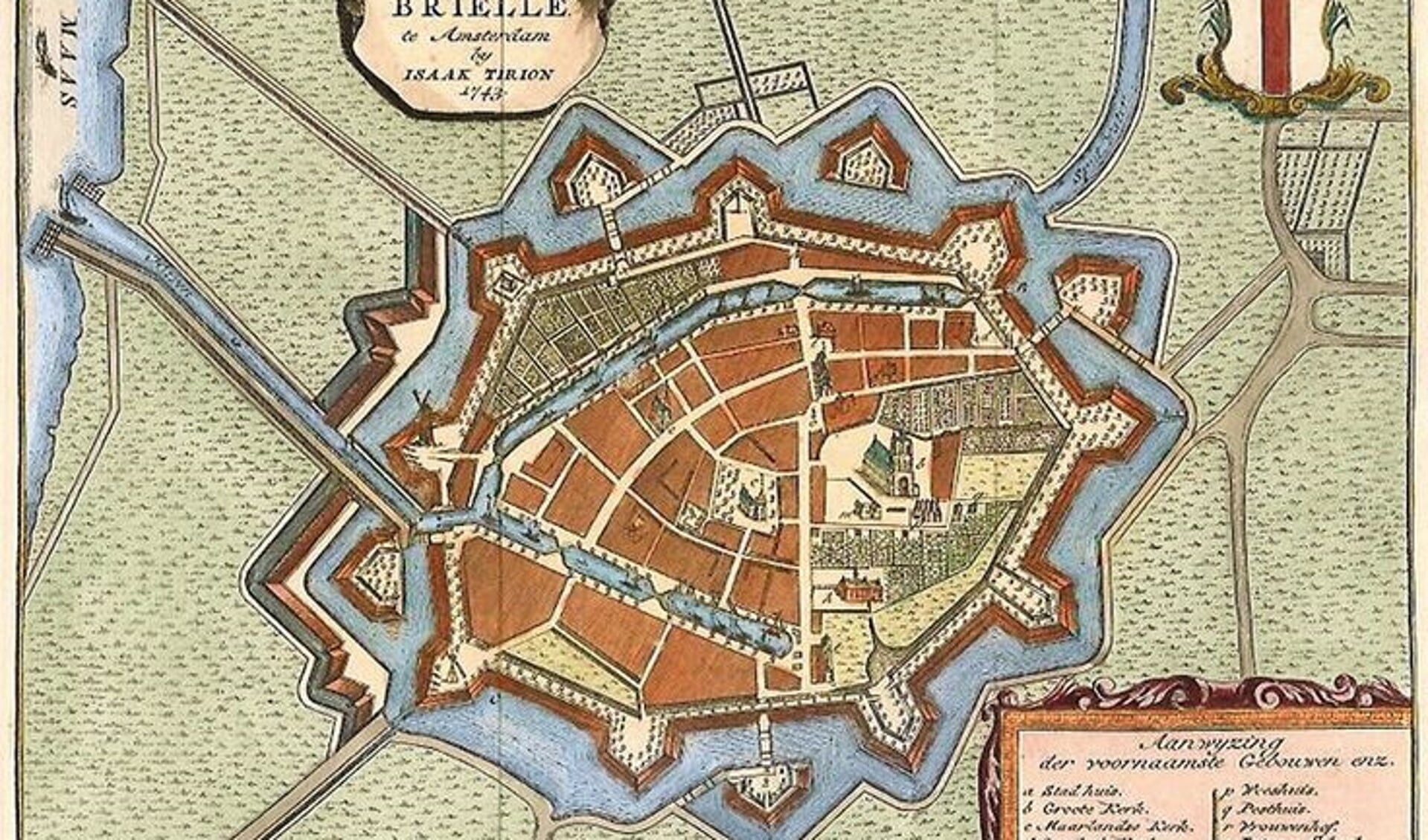 Op deze kaart uit 1743 staat onze vestingstad vermeld onder de naam 'Brielle'. Bron: Provincie Zuid-Holland