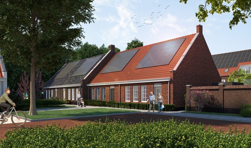 Een impressie van hoe de woningen op het perceel van het oude gemeentehuis in Goedereede gaan worden.