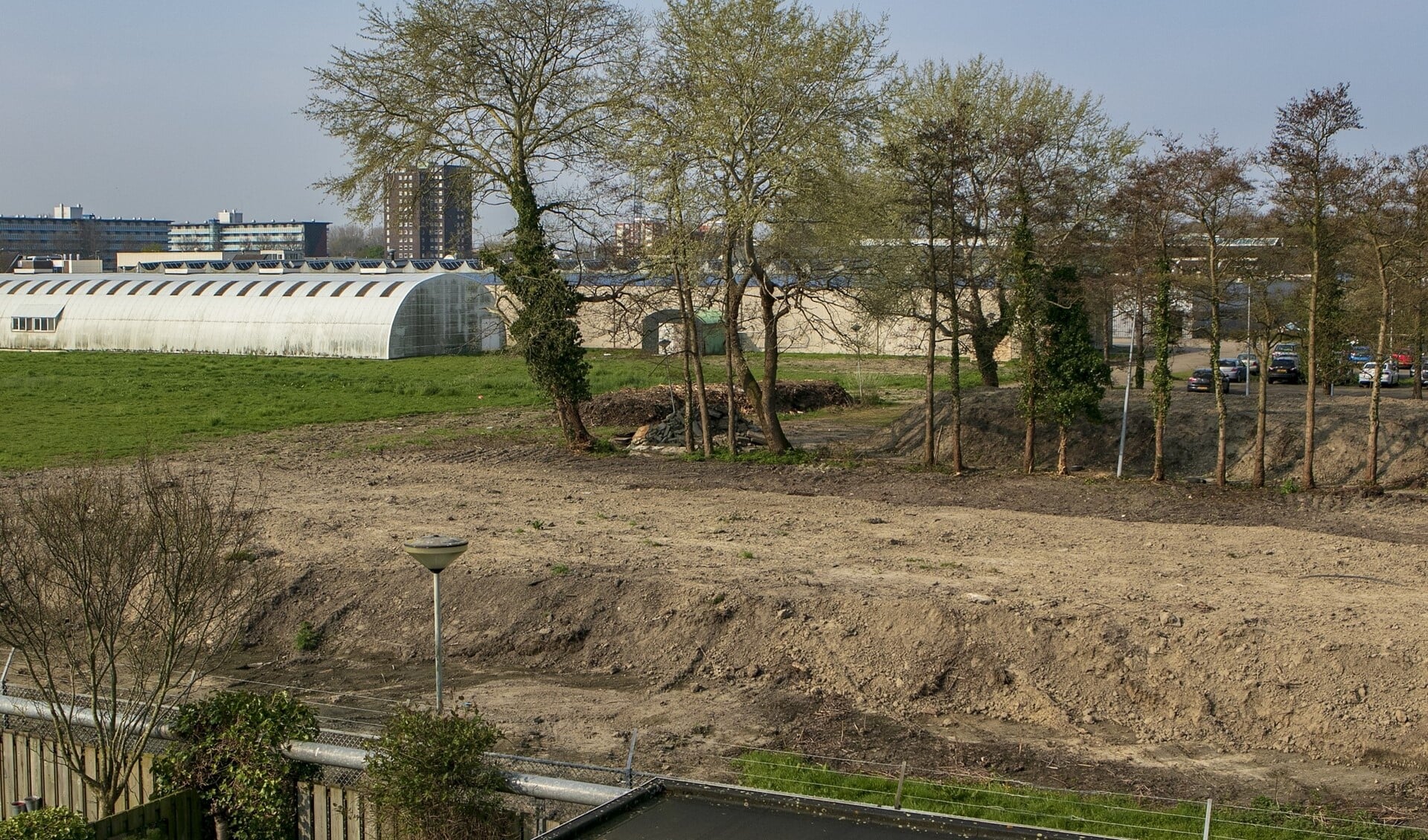 De paar bomen die er nog staan bieden een treurige aanblik