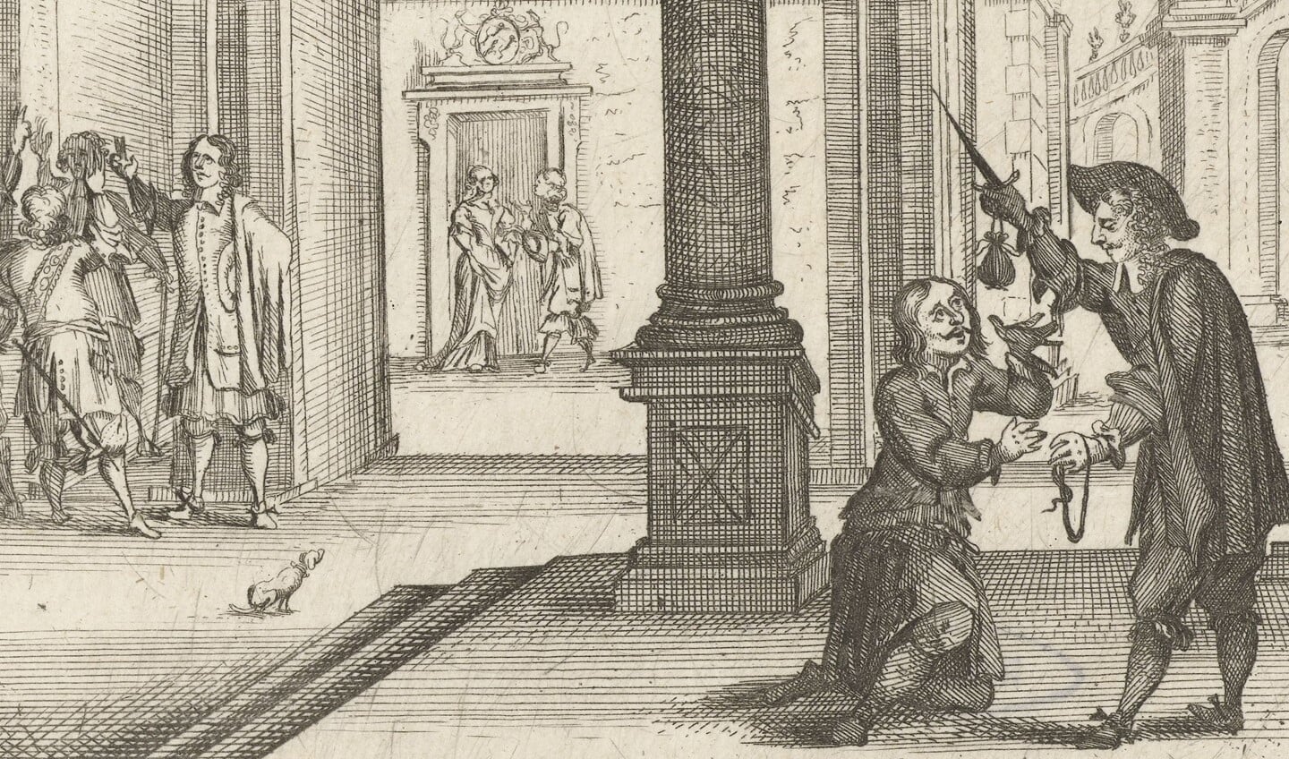 Cornelis de Witt geeft verschoning aan een verkrachter (Willem Tichelaar), Gaspar Bouttats, 1672, collectie Rijksmuseum Amsterdam