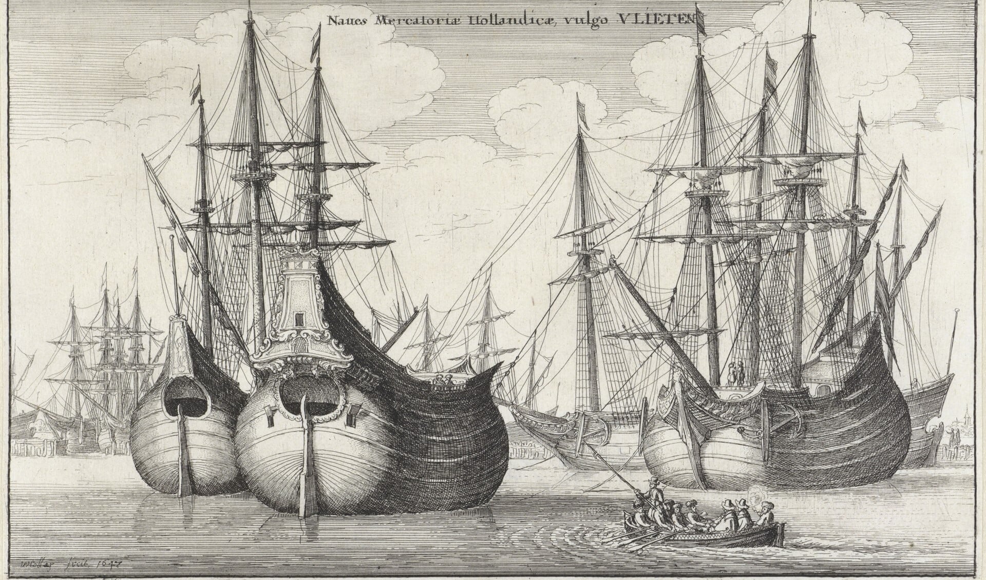 Fluitschepen, Wenceslaus Hollar, 1647, collectie: Rijksmuseum Amsterdam