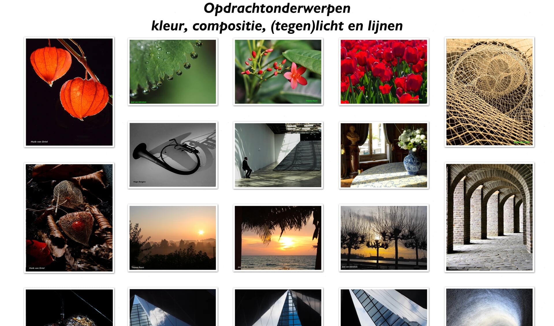 De expositie is samengesteld uit foto's die deelnemers aan cursussen Creatieve fotografie in Ouddorp en Rotterdam hebben gemaakt. 
