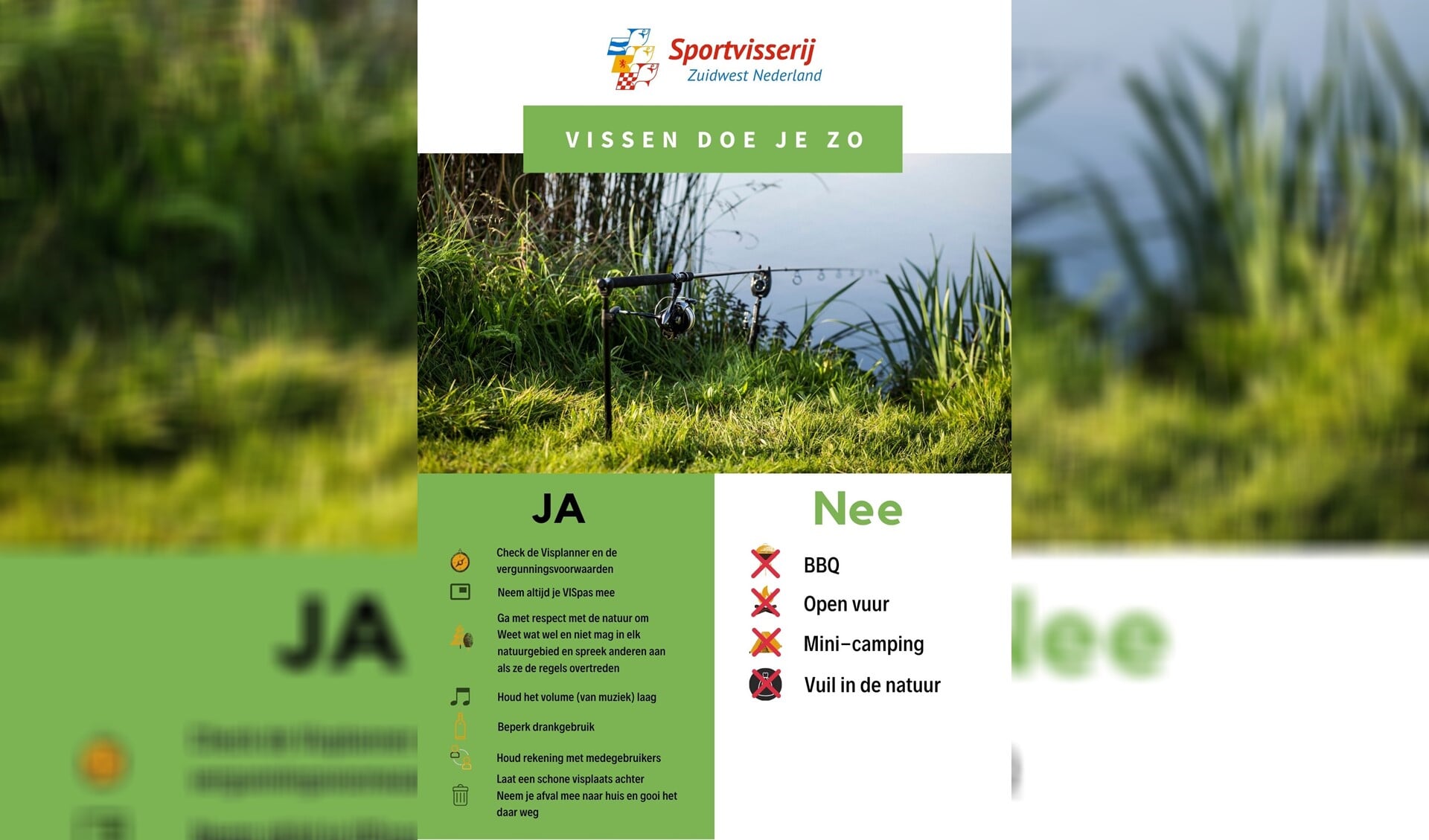 I.s.m. KSN, KWO en SNB heeft Sportvisserij Zuidwest Nederland een overzichtelijke flyer ontwikkeld met hierop de belangrijkste regels.