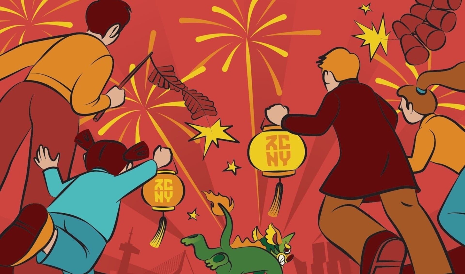 Beeld: Yan Zhang. Zij maakte drie illustraties om het culturele verhaal van Chinees nieuwjaar, over het monster Nian, te vertellen. Zie ook www.RCNY.nl 