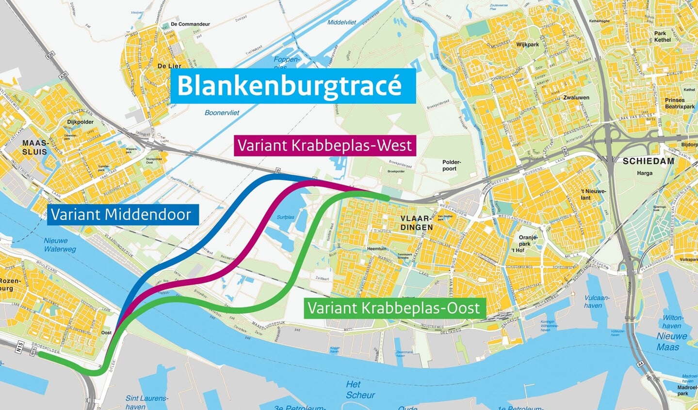 Het tracé van de Blankenburgtunnel.  