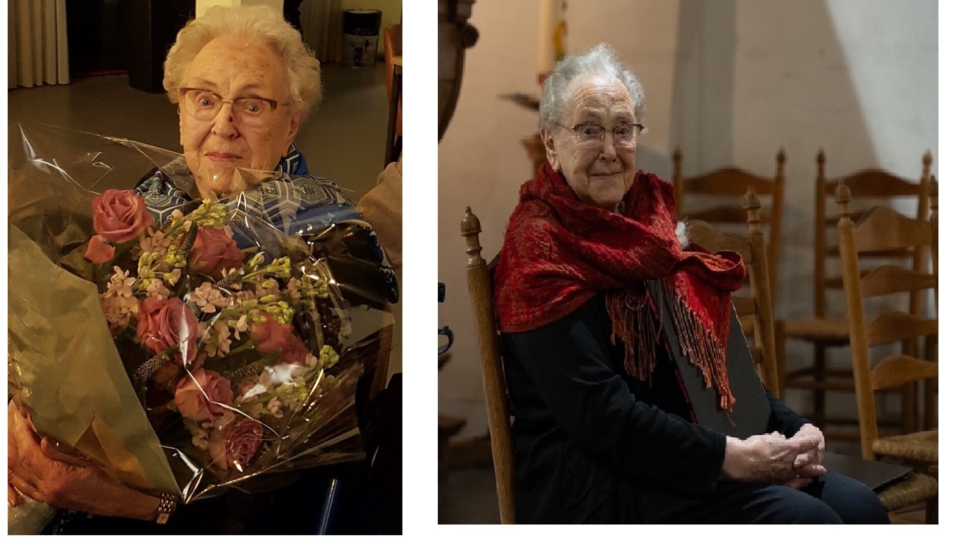 Voor haar 70-jarig jubileum werd Jannie Visser flink in de bloemetjes gezet. De foto rechts is gemaakt tijdens het laatst gehouden Kerstconcert. (foto links Loes Hebing / foto rechts John van Sintmaartensdijk)