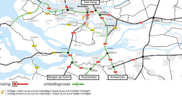 Renovatie Heinenoordtunnel A29; afsluitingen maart 2024