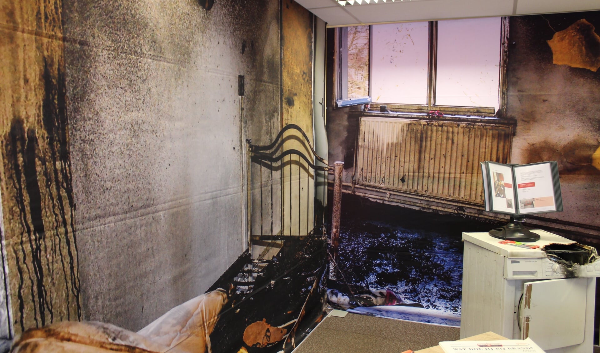 Een slaapkamer waar brand heeft gewoed. Foto ter illustratie