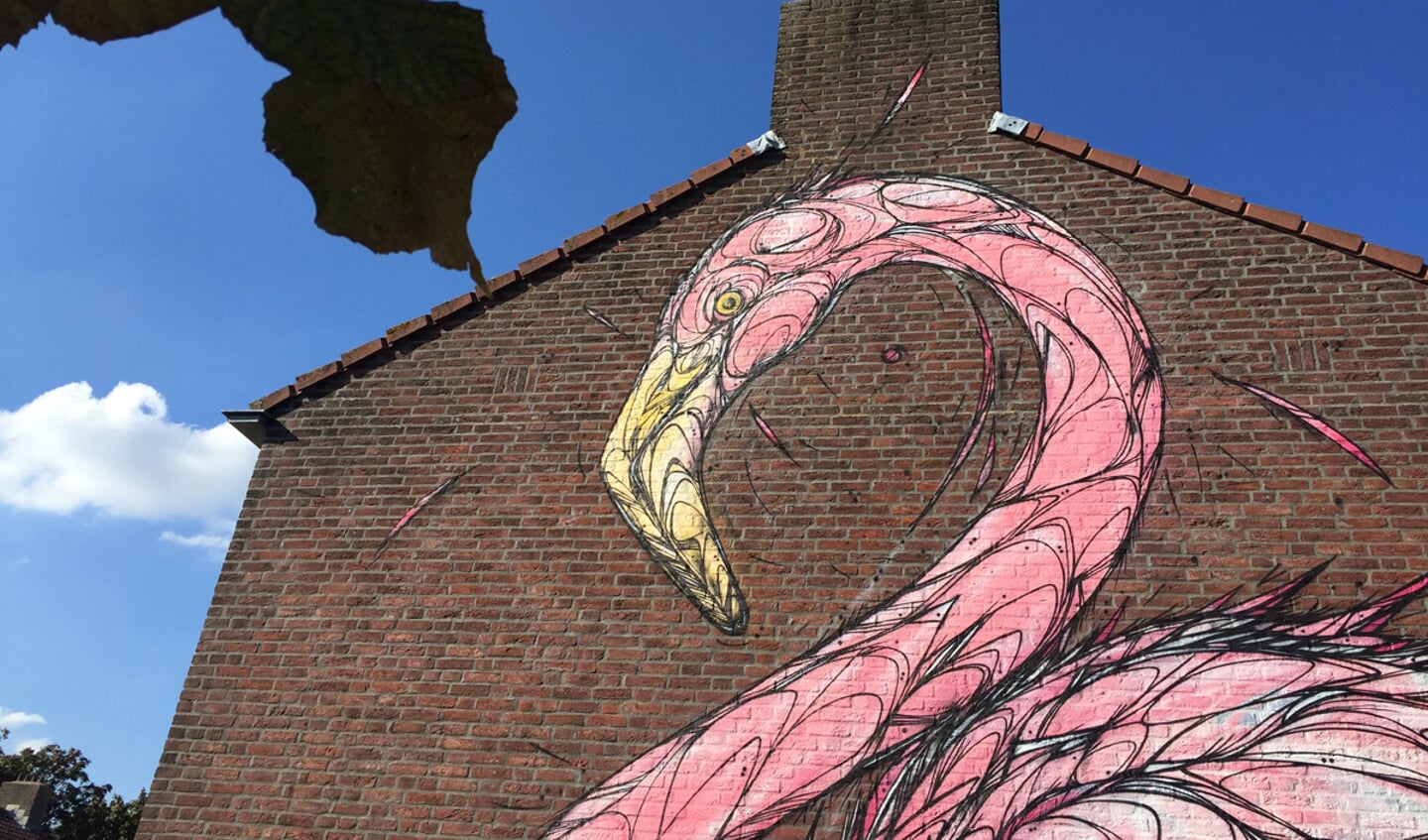 Muurschildering Linie 2016 flamingo
