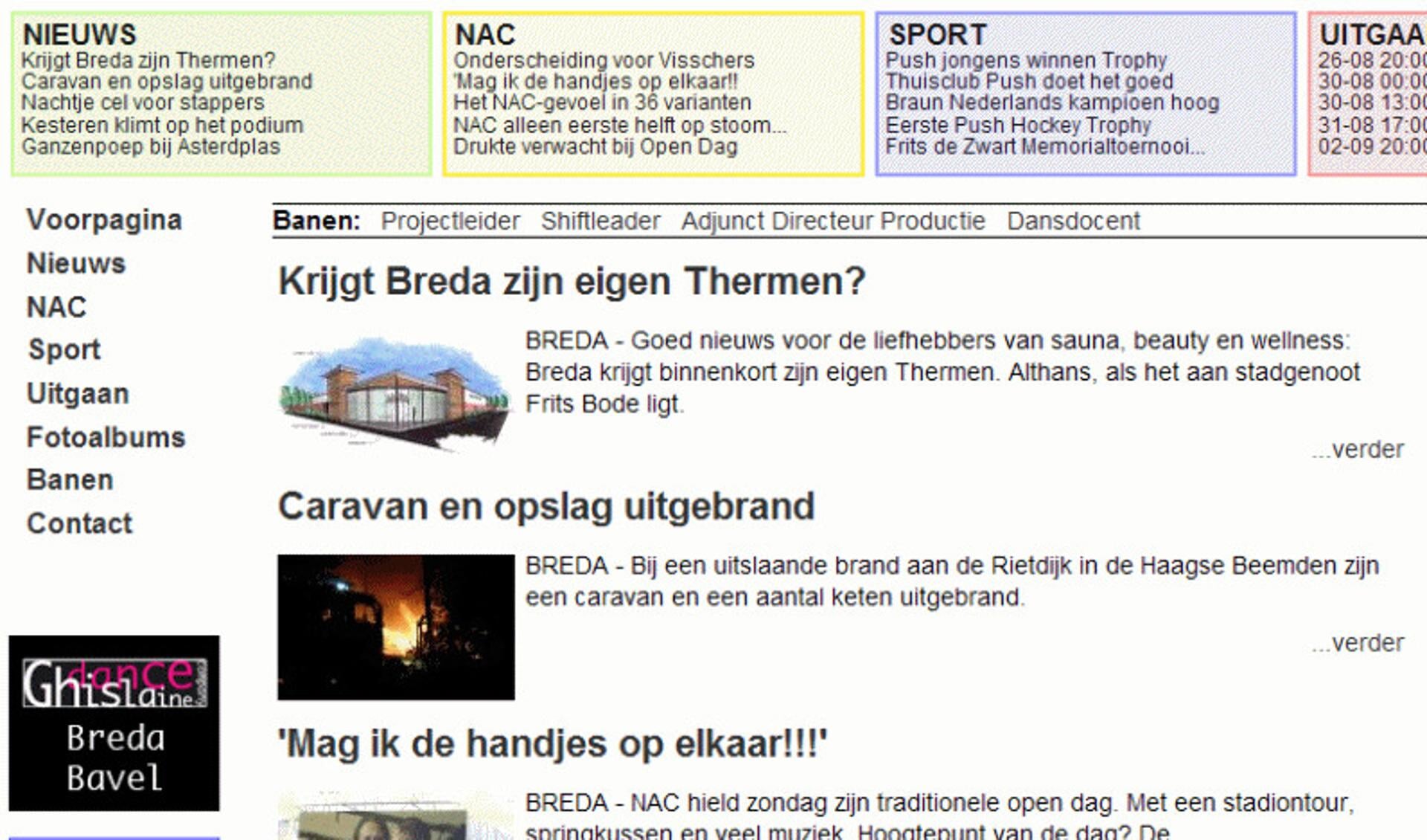 Screenshot van de eerste dag dat BredaVandaag online was.