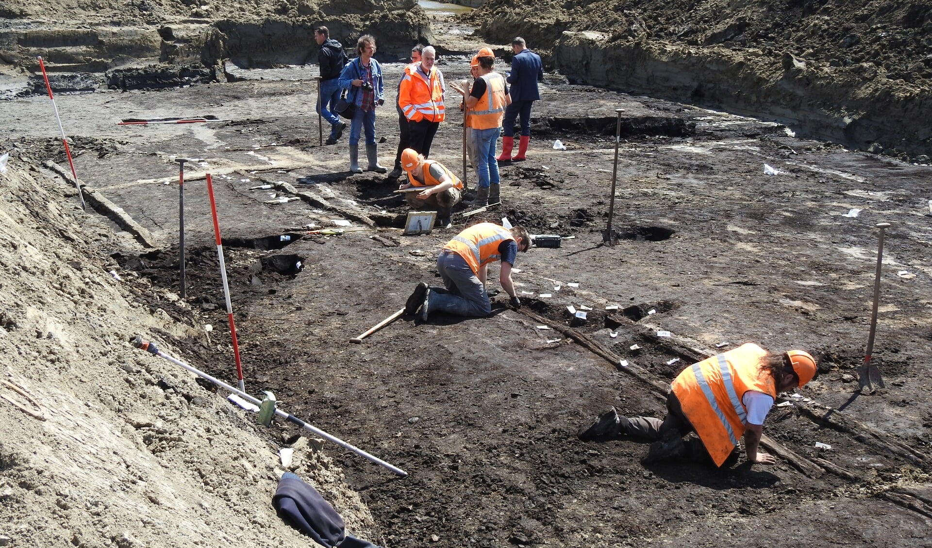 De archeologen aan het werk op bedrijventerrein de Smokkelhoek.