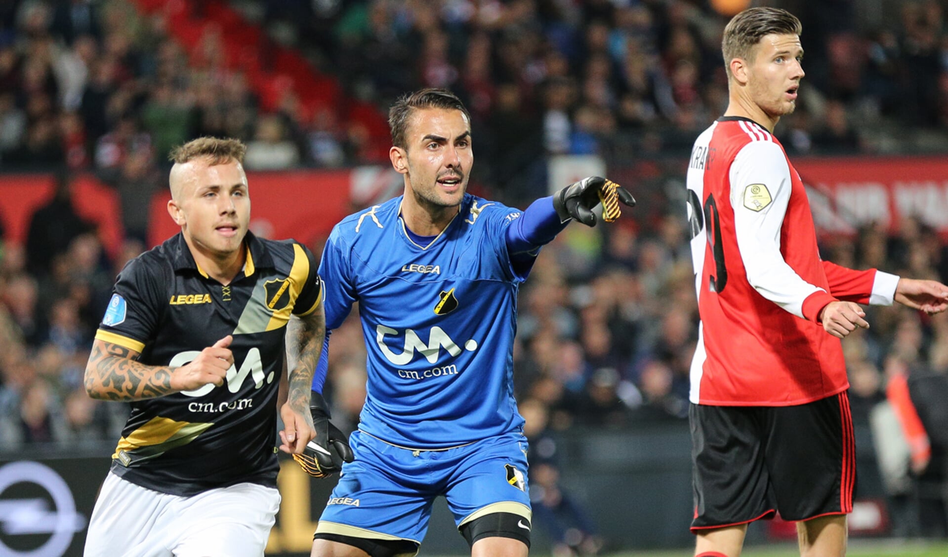 Birighitti tijdens Feyenoord-NAC afgelopen jaar. De doelman maakte geen sterke indruk in Alkmaar.