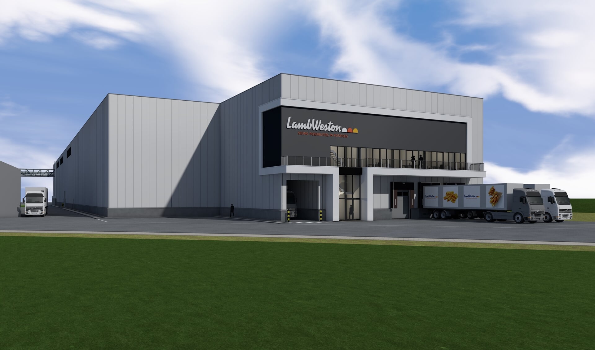 Een impressie van de nieuwe fabriek die Lamb Weston/Meijer bouwt in Kruiningen.