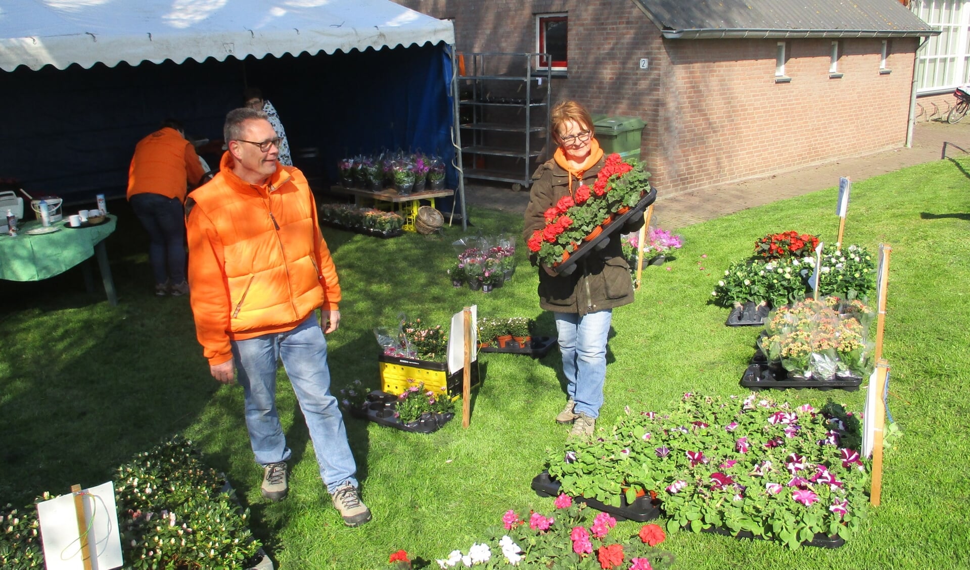 Er werden allerlei mooie bloemen verkocht. 