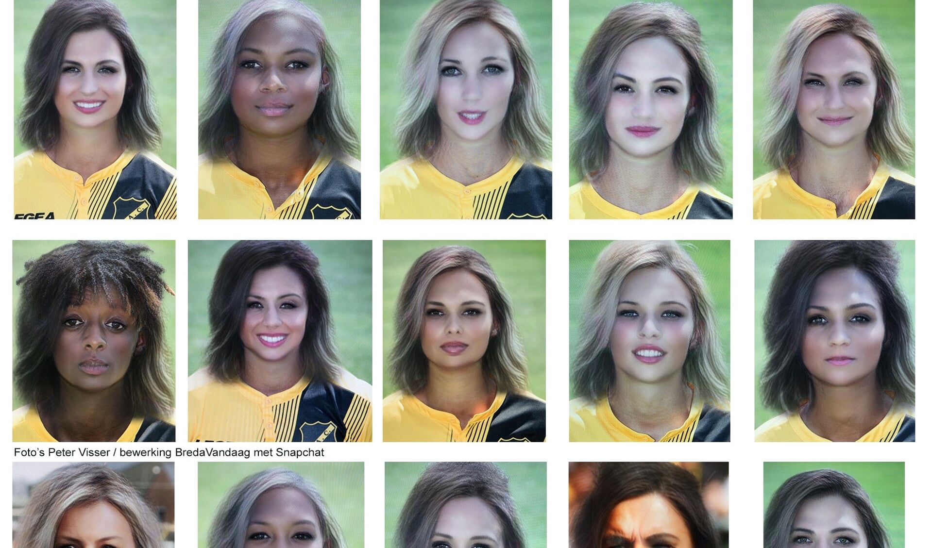 NAC-elftal 2018-2019 als vrouw, met behulp van Snapchat.