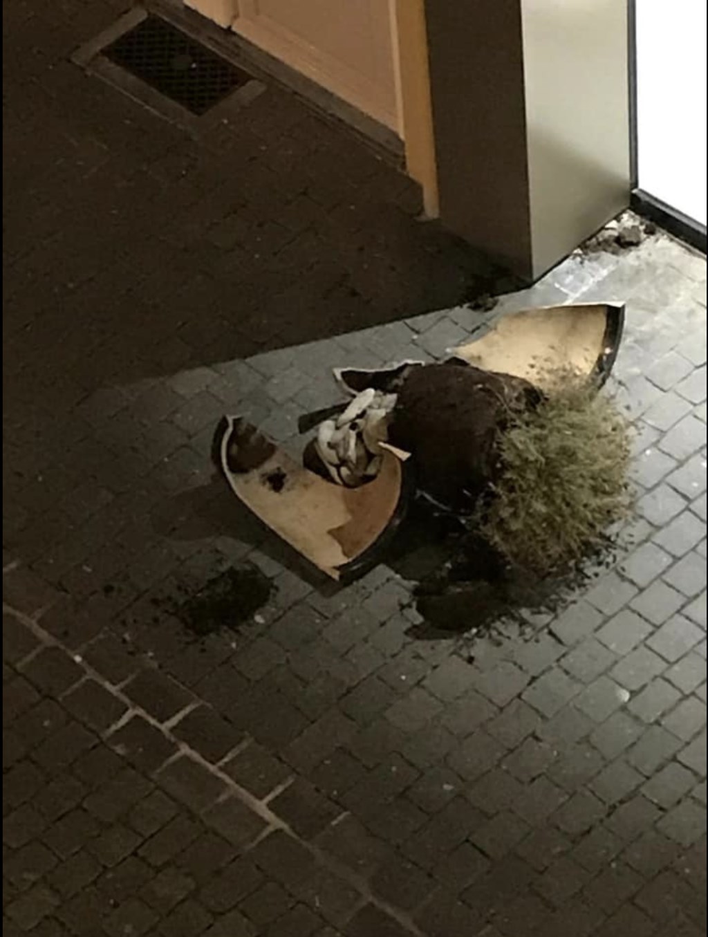 De vernielingen door de straat.