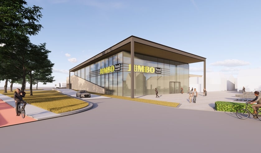 <p>Het oude plan (foto) wordt voor een groot deel gewijzigd. Er komt geen parkeerdak op het dak en het wordt géén Foodmarkt.</p>