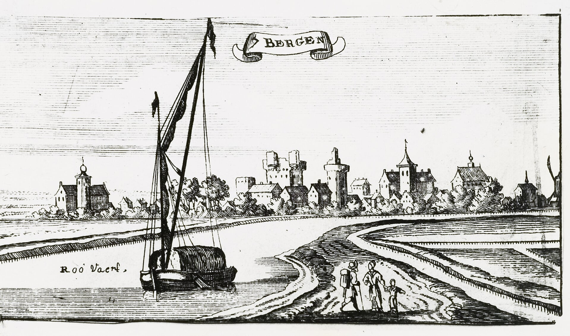 Zevenbergen gezien vanaf Fort Noordam rond 1650. 