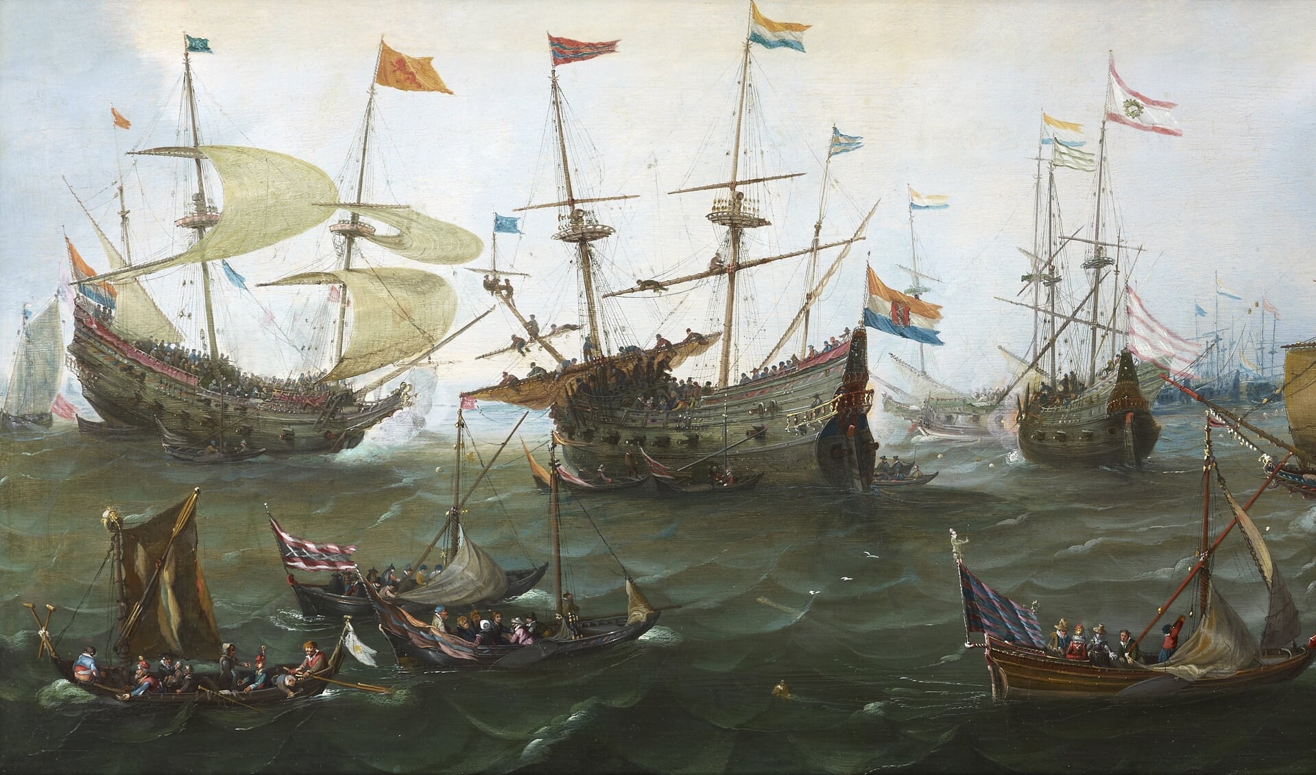 Het schilderij ‘De terugkeer in Amsterdam van de tweede expeditie naar Oost-Indië’ uit 1610 van Andries van Eertvelt.