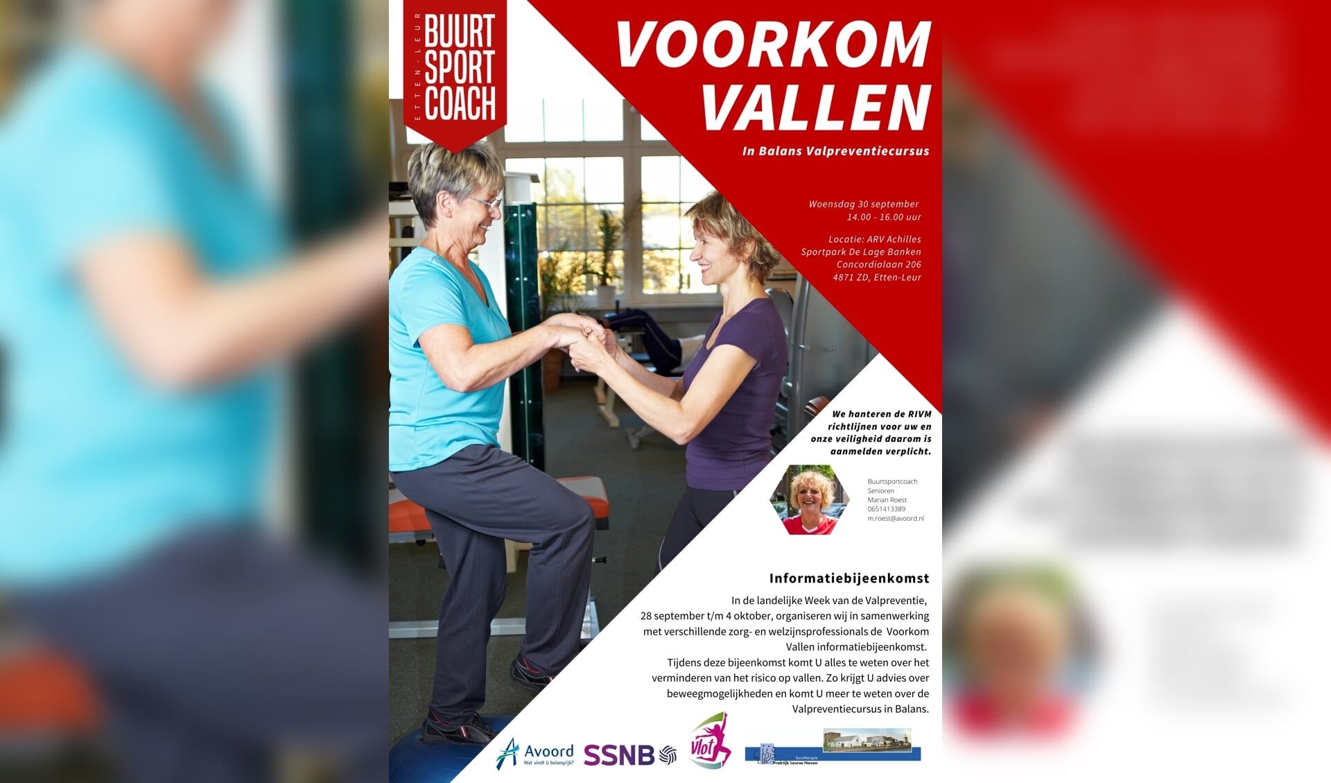 Buurtsportcoach Etten-Leur organiseert Voorkom Vallen informatiebijeenkomst.