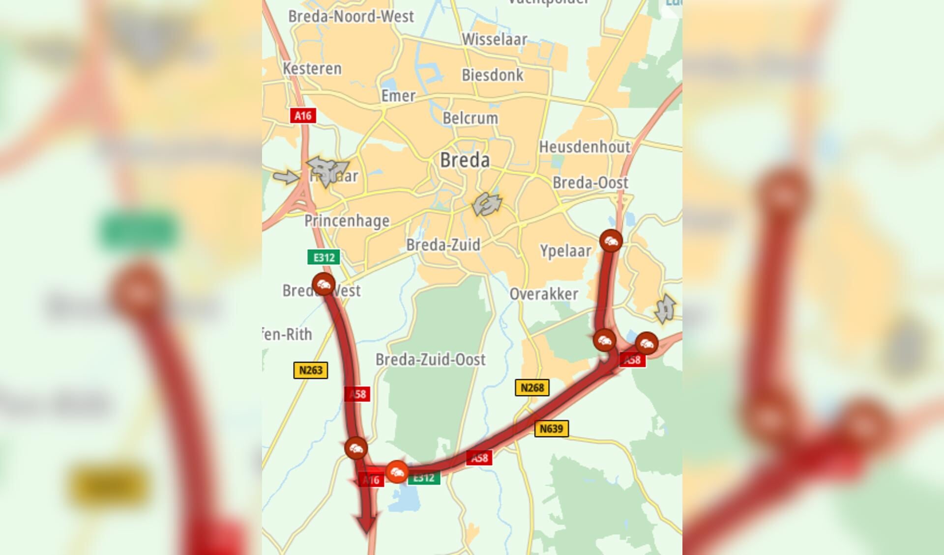 Op de drie snelwegen rondom Breda staat file. 