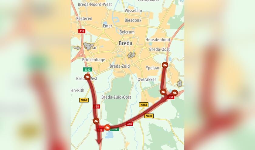 Op de drie snelwegen rondom Breda staat file.   