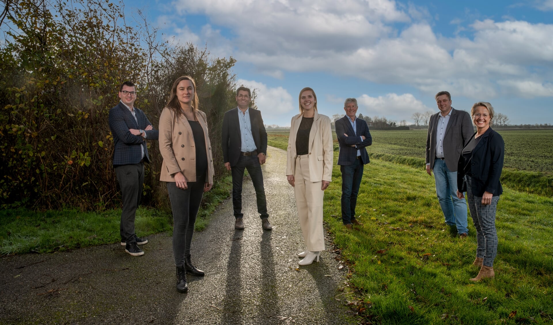 Van links naar rechts: Martijn van Eerden, Chantal Peereboom, Stan Jasperse, Angela Schrijver, Gert Kruitbosch, Cees Pille, Maryse van de Plasse