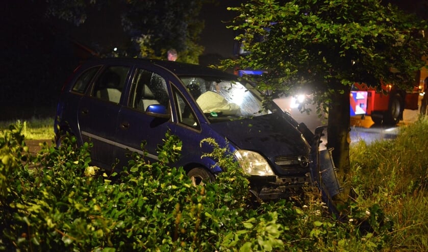De auto kwam tegen een boom tot stilstand.