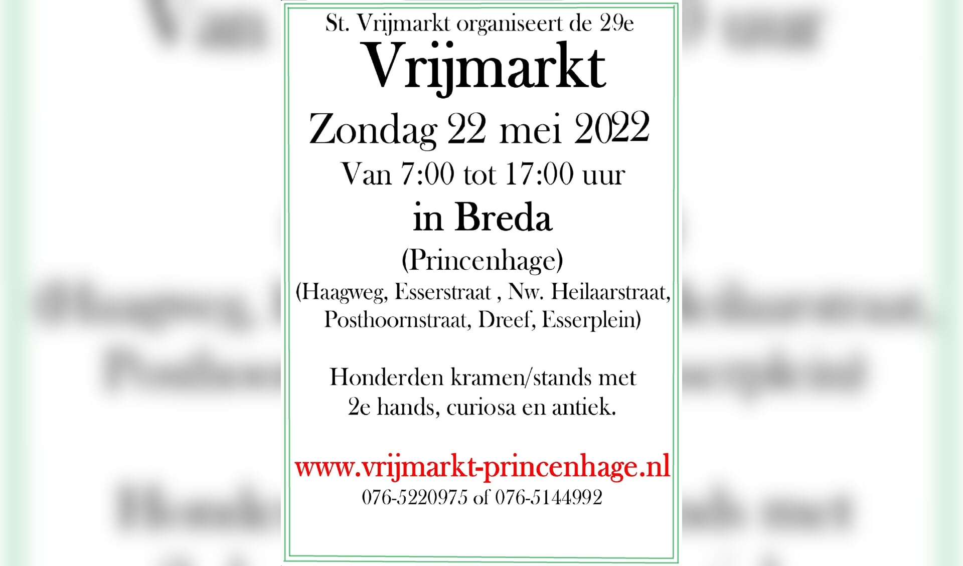 Affiche aankondiging Vrijmarkt  Breda Princenhage